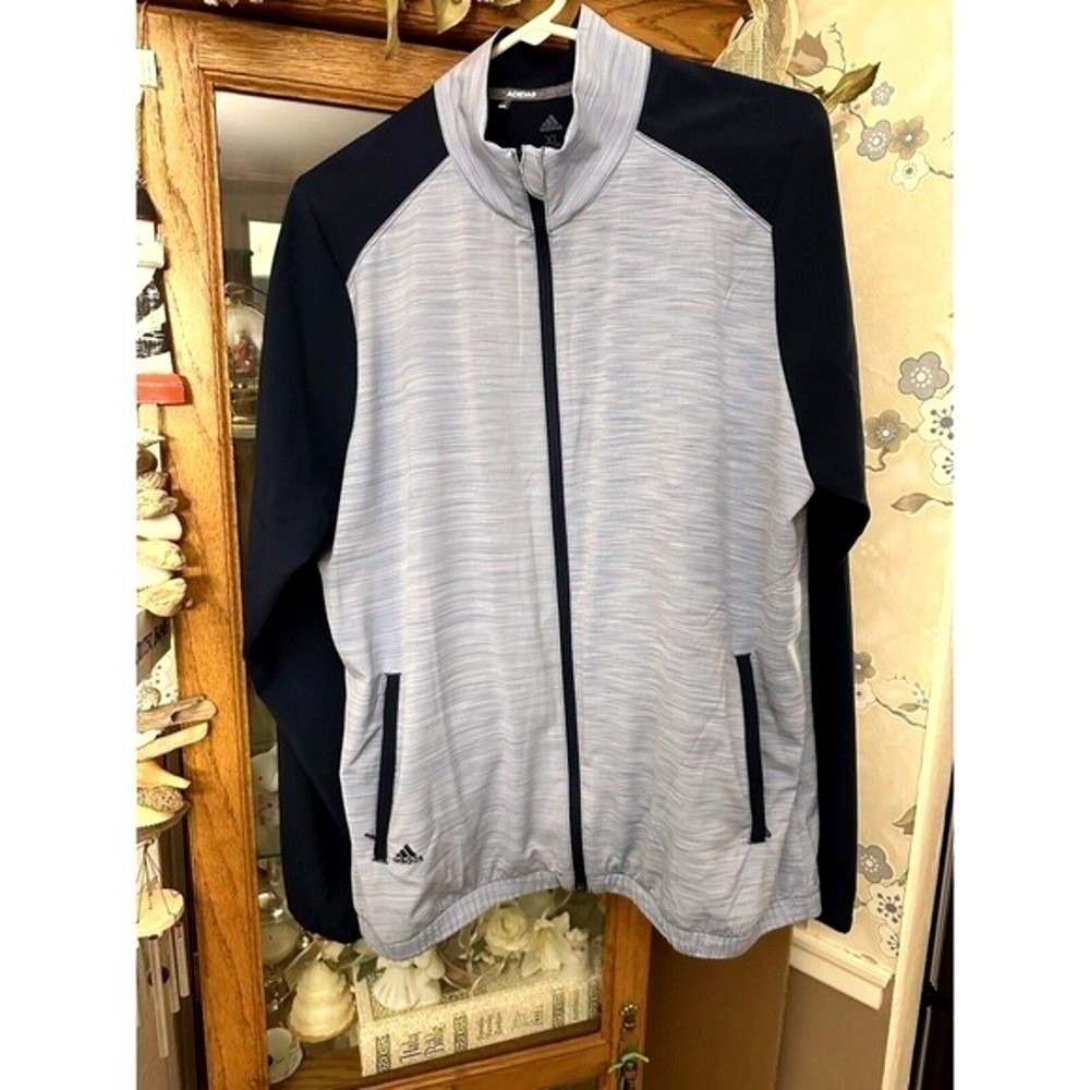 Adidas Golf Jacket Dark Blue On Light Blue Full Zip Woman XL Sporty Windbreaker